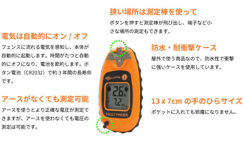 素晴らしい価格 ガラガー フォルトファインダー スマート フィックス 電流検知型 電圧 電流 漏電 確認 測定 検電器 電牧 電柵 管理 デジタル 